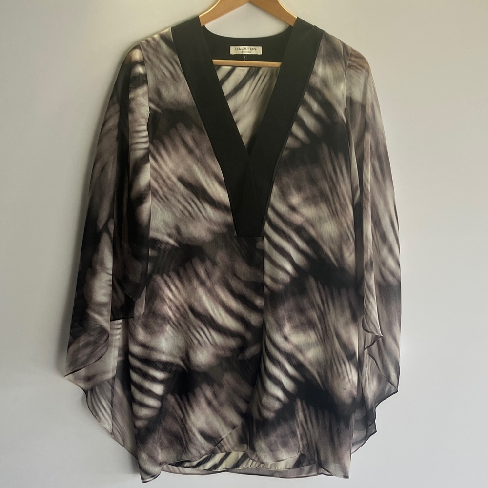 Halston Heritage Black and Gray Sheer Blouse